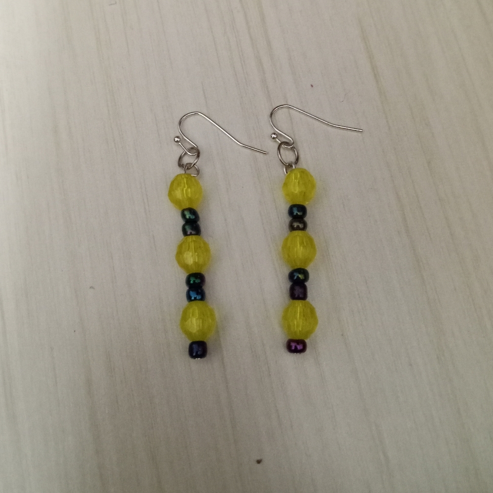 hand crafted yellow crystal iridescent statement earrings